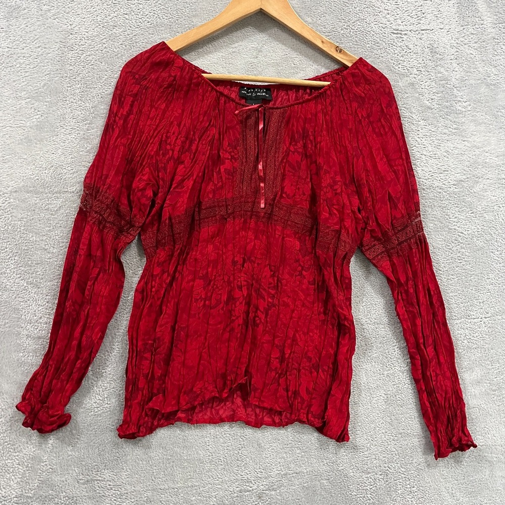 Separates By New York Design Top Womens L Pleated Lace Bow Tunic Romantic Witchy